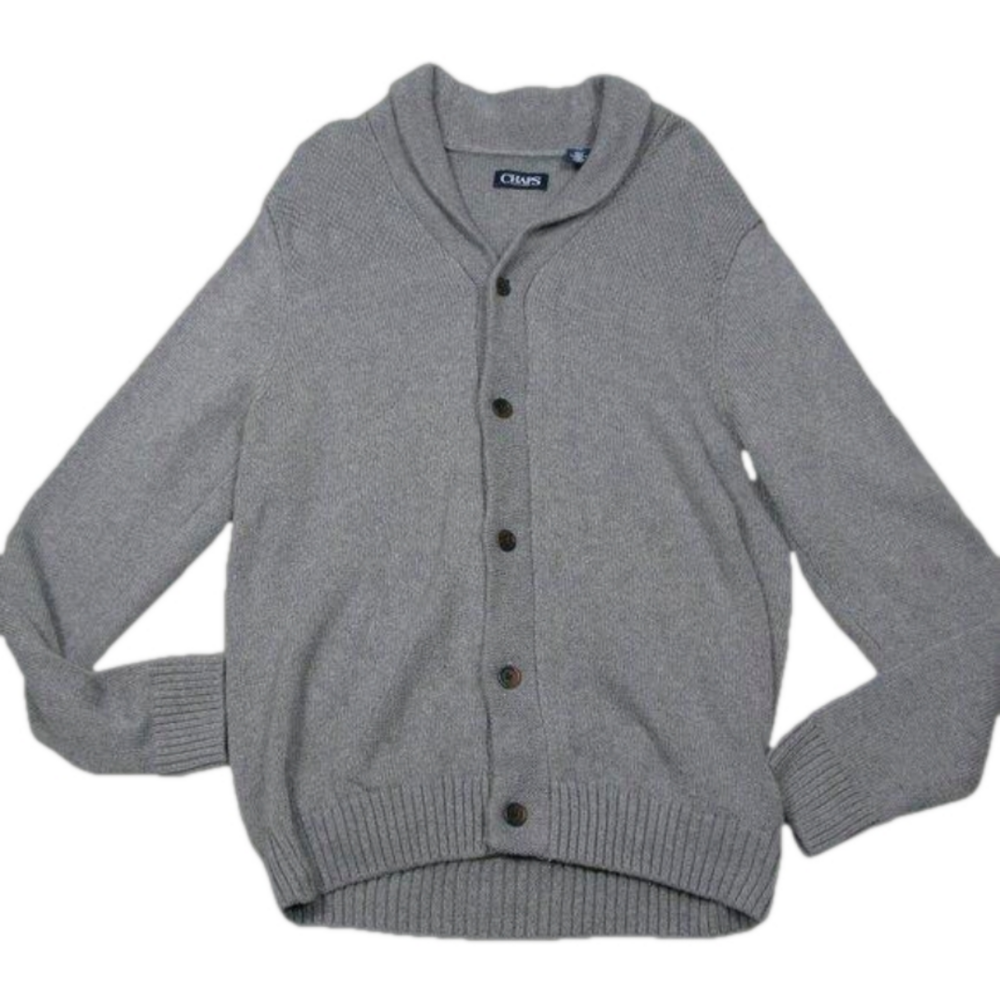 Chaps Men's Gray Shawl Collar 100% Cotton Cardigan Size Large